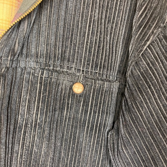 Denim & Co Vintage Corduroy Barn Coat Chore Jacket Navy Plaid Suede Collar Sz M - Picture 11 of 12